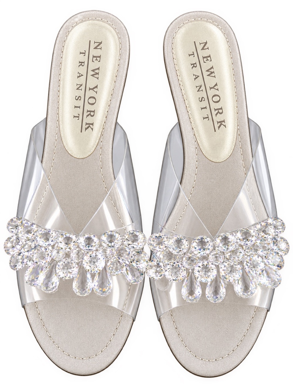 New York Transit Clear Jeweled Slide Sandal - Silver